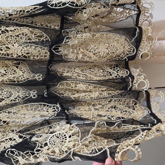 Elegant 90s Embroidered Blacktie Formal Timeless Lace Dress Shimmering Gold Thre - Picture 8 of 17